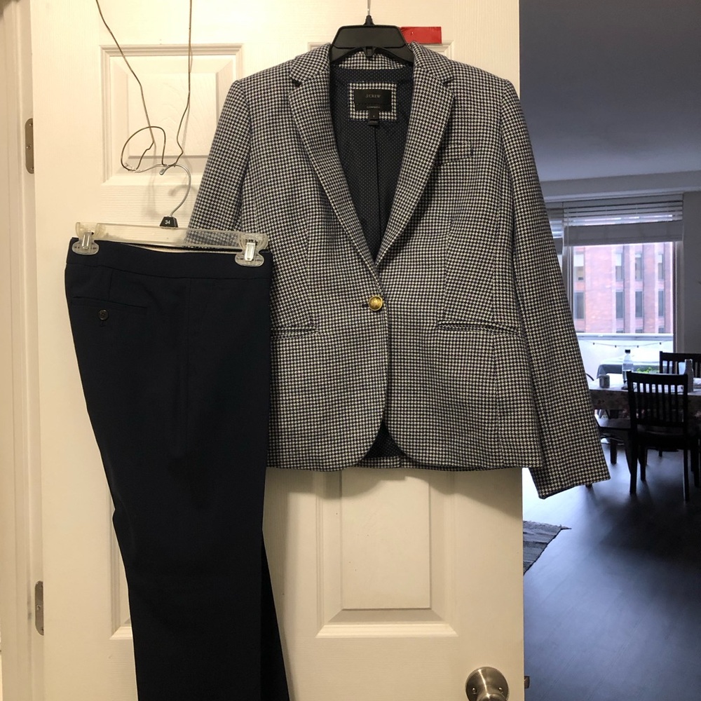 Navy Blue Houndstooth Pantsuit